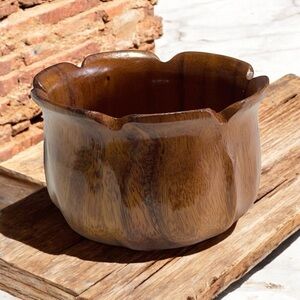 Kamagong Wood Carved Flower Design TrPlant Pot - Bowl- Vintage 5”W x 3”T
